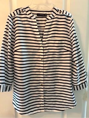 The Limited Silky Black & White Striped Button-Front Shirt